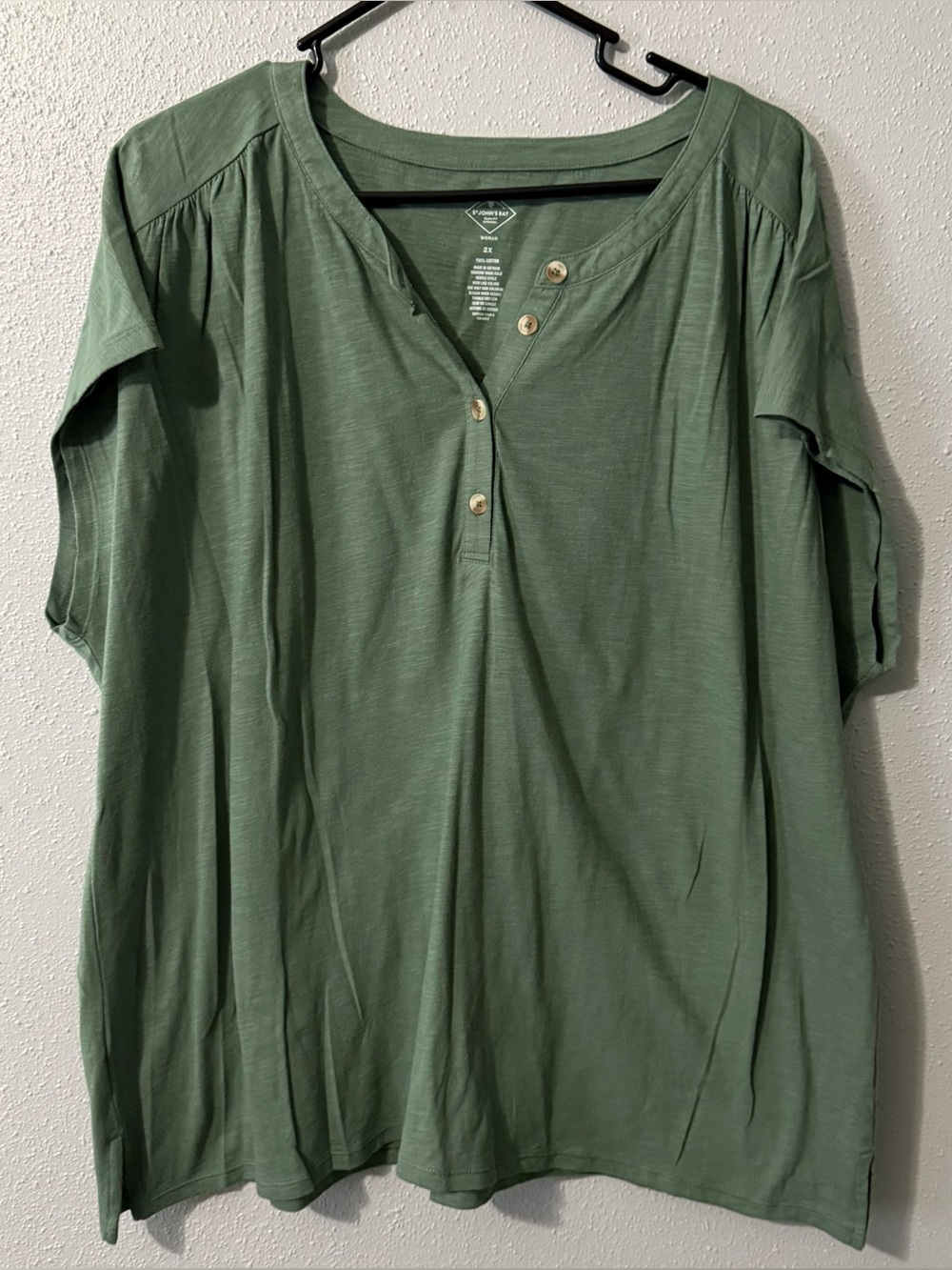 Relaxed Olive Green Henley Women's Top